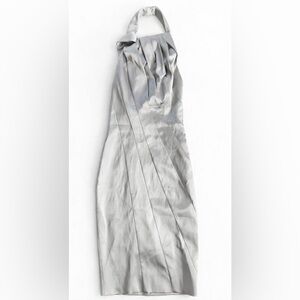 Karen Millen Silver Gray Champagne Cocktail Satin Halter-neck Pencil Dress 4